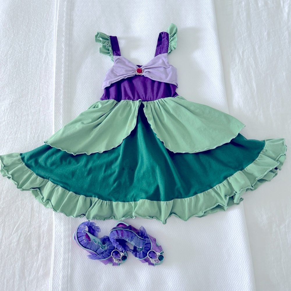 The Little Mermaid set of size 8 knit dress and size 9/10 Disney brand shoes